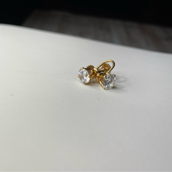 VINTAGE 14K GOLD CUBIC ZIRCONIA EARRINGS - Picture 11 of 13